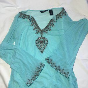 NYC sheer Boho beading top Sz s. stretchy.